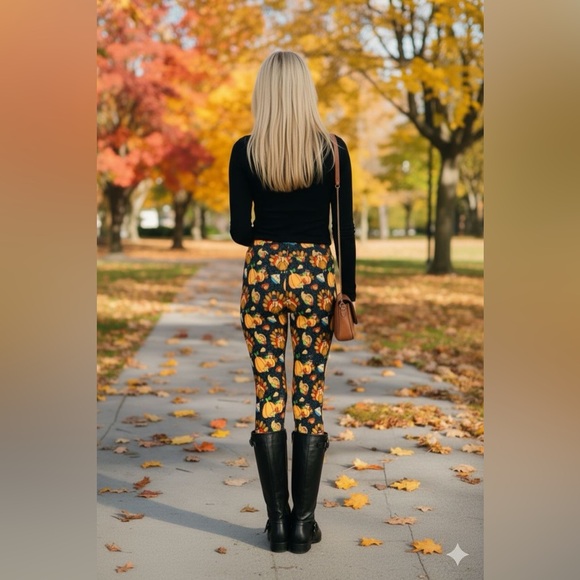 OS NEW Womens Thanksgiving Turkey Leggings Signature Luxe Soft Yoga Pants - Picture 8 of 14